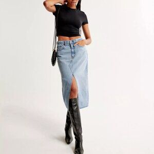Abercrombie & Fitch High Rise Denim Midi Skirt